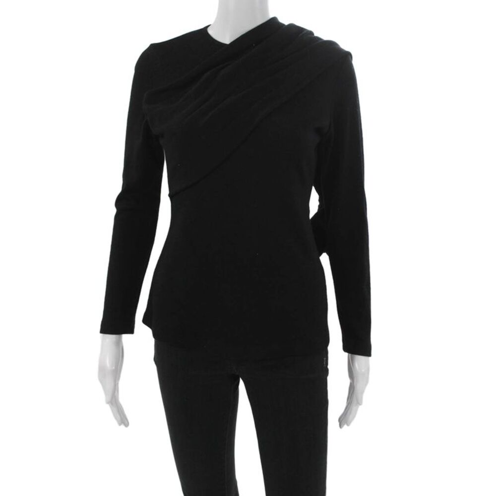 Safiyaa Women Black Wool Cowl Neck Long Sleeve Basic Blouse Size 36
